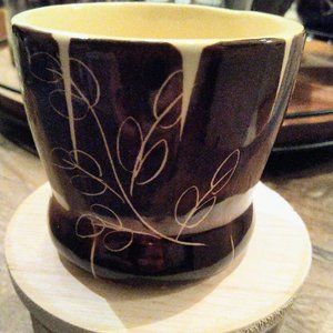 Purinton Slipware Intaglio Brown Pottery incised floral MCM  exc. Vintage 1950's